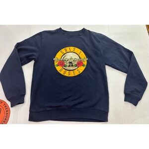 Guns N Roses Graphic Sweatshirt Navy Blue Small Band Logo Pullover Crewneck‎